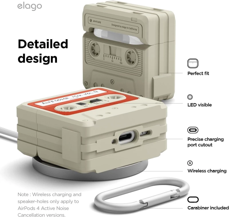 Θήκη Apple AirPods 4th Gen - Elago Cassette Tape Hang Case Σιλικόνης - Classic White (EAP4TAPE-HANG-CWHRD)