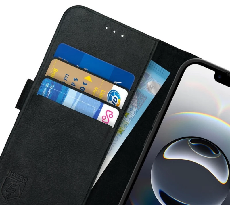Θήκη iPhone 16e Rosso Deluxe Δερμάτινο Πορτοφόλι - Black (8719246468636)