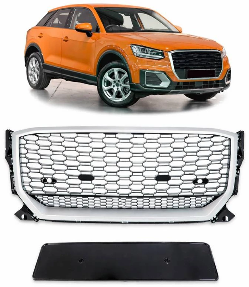 Μάσκα Για Audi Q2 (GA) PreFacelift 2016-2020 RSQ2 Look Κυψελωτή Ασημί /  Μαύρο 1 Τεμάχιο