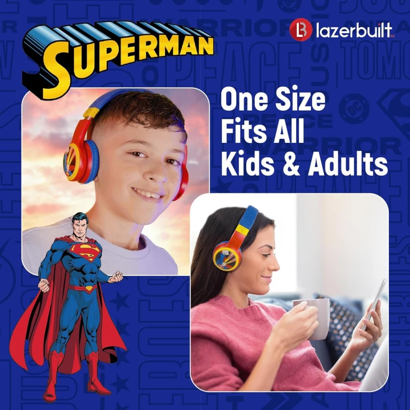 Lazerbuilt Superman Logo Light-Up Bluetooth Headphones – Ασύρματα Παιδικά Ακουστικά με Μικρόφωνο