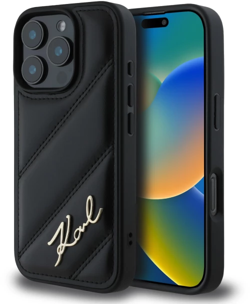 Karl Lagerfeld “Quilted Metal Signature Logo Collection” Case Θήκη προστασίας από δερματίνη – iPhone 16 Pro Μαύρο – KLHCP16LPQDS