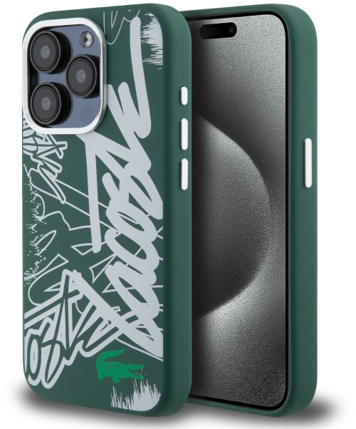 Lacoste Graffiti Hard Case Θήκη προστασίας από Liquid σιλικόνη για iPhone 15 Pro Πράσινο/Λευκό– LCHCP15LGRAH