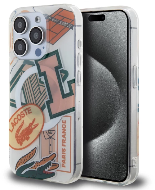 Lacoste Magsafe Double Layer Patch Hard Case Θήκη προστασίας από Σιλικόνη για iPhone 15 Pro White/Orange