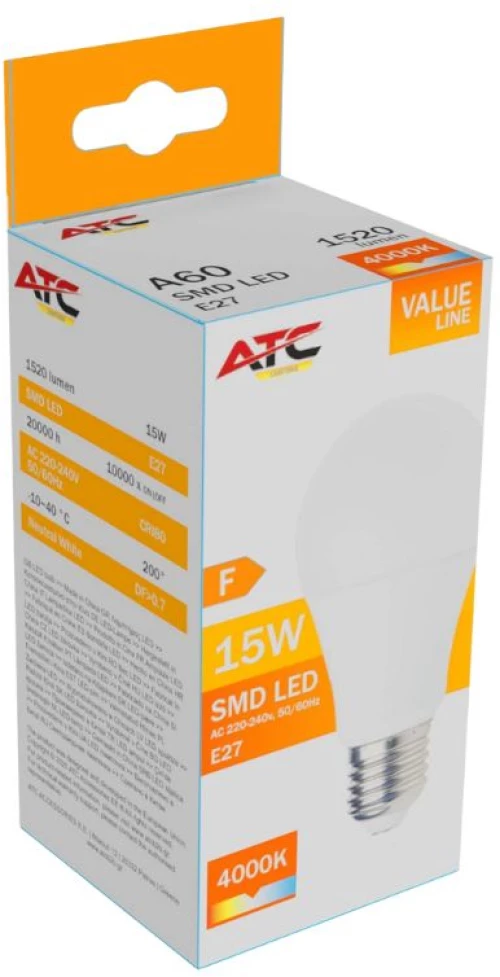 ATC SMD LED Λαμπτήρας A60 230V 15W/1520LM E27 4000K