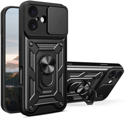 Σκληρή Θήκη Armor με Βάση Στήριξης Δαχτυλίδι για iPhone 17 - Μαύρη