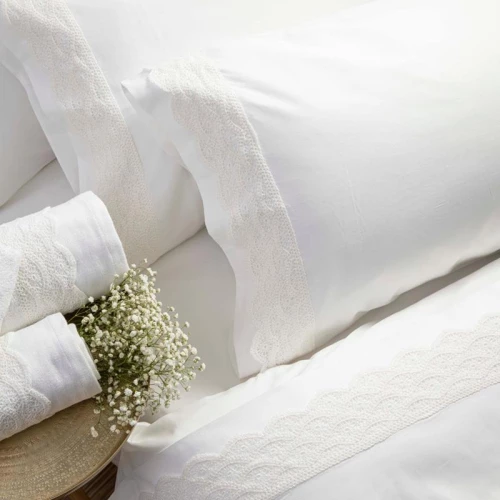 Σετ Σεντόνια Υπέρδιπλα (240x280) με Δαντέλα Ερατώ Εκρού βαμβακοσατέν Borea