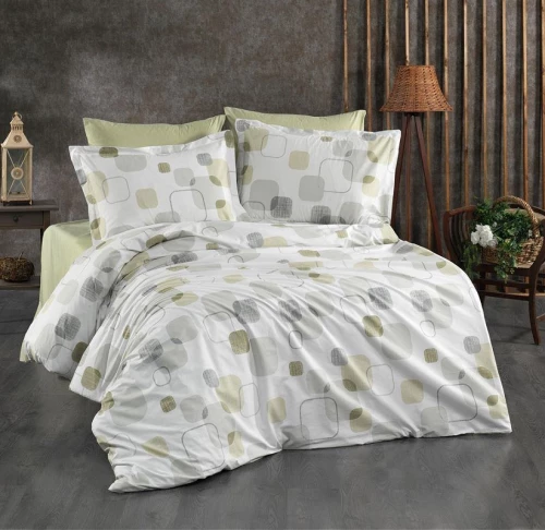 Σετ Σεντόνια King Size (240x270) Μελίνα 708 White-Olive βαμβακερά DimCol