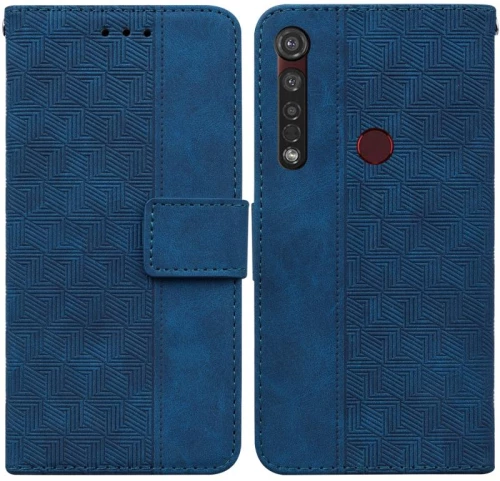 Για Motorola Moto G8 Plus Γεωμετρική ανάγλυφη δερμάτινη θήκη τηλεφώνου (Μπλε)