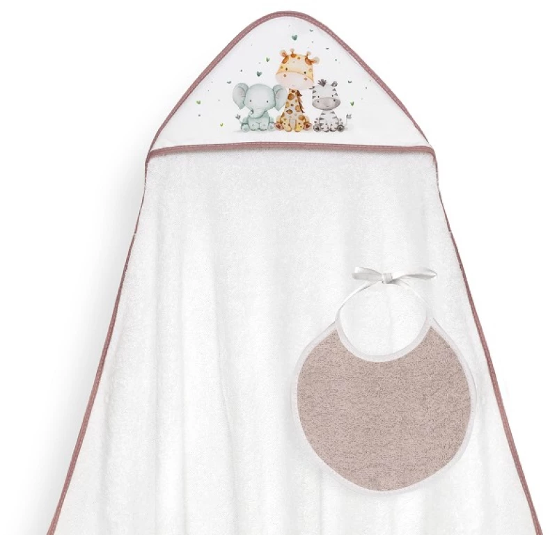 Interbaby Jirafa Elefante Μπουρνούζι Κάπα & Σαλιάρα White-Dark Pink