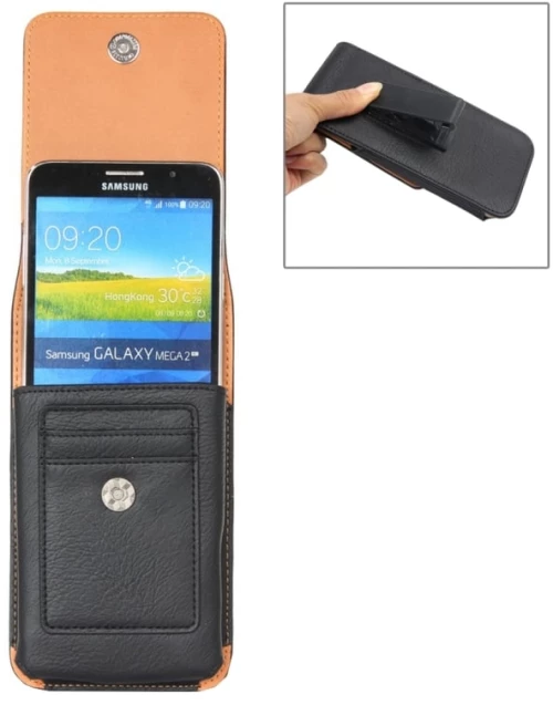 Για Galaxy Mega 6.3 / I920 & S7 Edge / G935 & S7 / G930 & S6 Edge+ / G928 & Note 5 & Note 5 Edge Κλασική Θήκη Δέρματος με Υφή Ελέφαντα, Κάθετη Αναδίπλωση με Τσέπες για Κάρτες & Περιστρεφόμενη Πλάτη, Μέγεθος: 17.5 x 9.5 cm (Μαύρο)