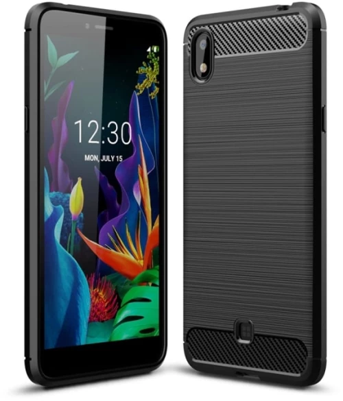 Θήκη TPU από ανθρακονήματα με βουρτσισμένη υφή για LG K20 (2019) (Μαύρο)