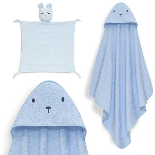 Interbaby Bear Σετ Μπουρνούζι & Πανάκι Παρηγοριάς Μουσελίνας Blue