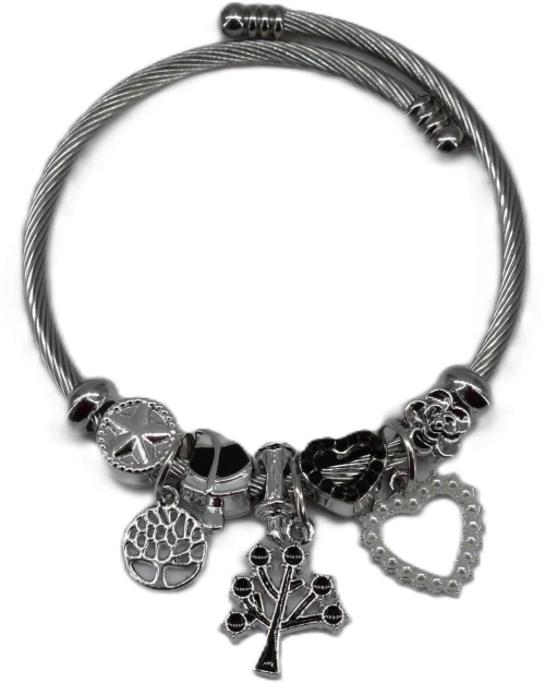 Elegant Γυναικείο Βραχιόλι   Χειροπέδα από Ατσάλι  Kαρδιά με δέντρο K.hf 50-4black