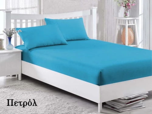 Κατωσέντονο Μονό με Λάστιχο Πετρόλ Βαμβάκι Γαρύφαλλο 100x200+30cm