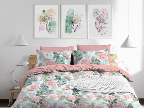 Σετ Σεντόνια Πολύχρωμα Τριανταφυλλάκια 100% Βαμβακερά Γαρύφαλλο - 240x260, Χωρίς Λάστιχο