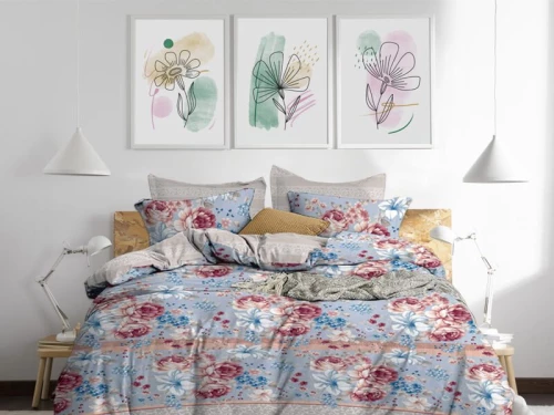 Σετ Σεντόνια Πολύχρωμα Λουλούδια 100% Βαμβακερά Γαρύφαλλο - 220x260, Χωρίς Λάστιχο