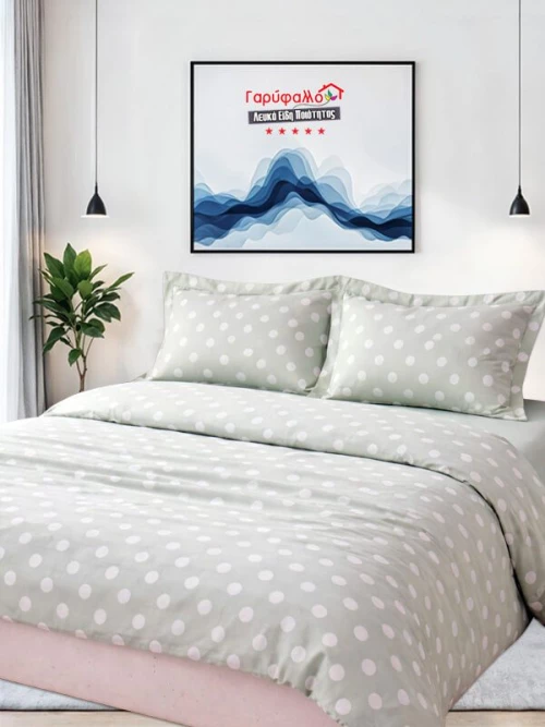 Σετ Σεντόνια Γίγας - King Size Βαμβοκασατεν 300 Κλωστών Μέντα Πουά Γαρύφαλλο 240x260