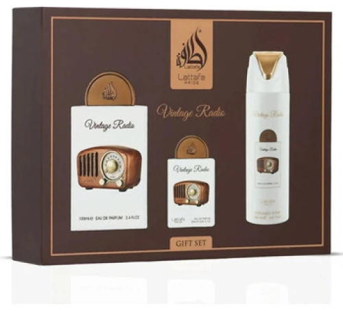 Lattafa Perfumes-Pride Vintage Radio Dárková sada EDP 100 ml, EDP 20 ml a tělový sprej 200 ml-100ml
