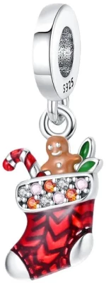 Χριστουγεννιάτικο Charm Ασήμι 925 με Κάλτσα & Gingerbread (C1293)