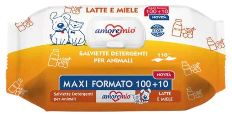 Amoremio Υγρά Μαντηλάκια Καθαρισμού Κατοικιδίων Milk & Honey 110τμχ