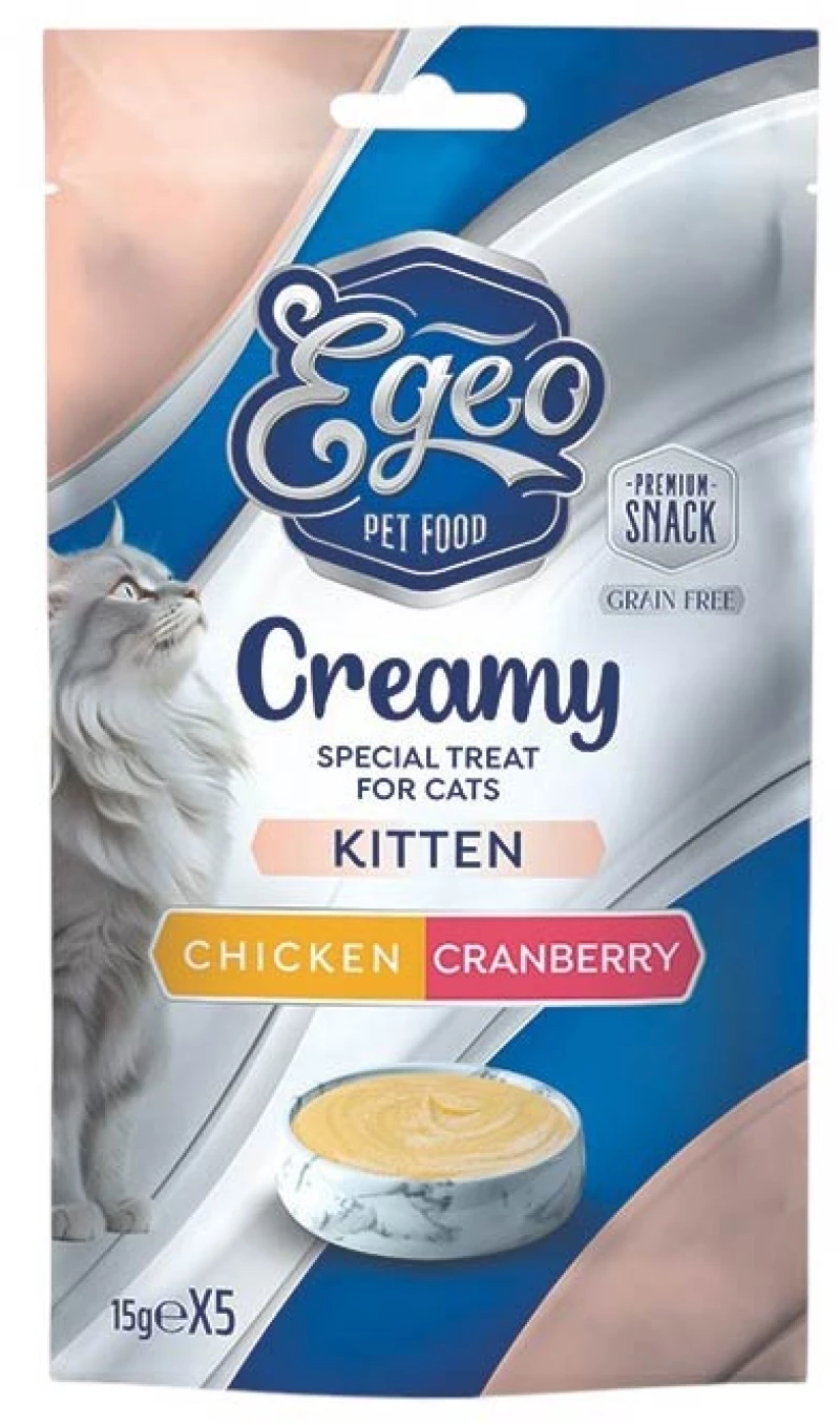 Egeo Kitten Λιχουδιά Γάτας Creamy Chicken & Cranberry 5x15gr