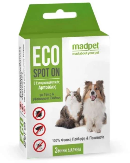 Madpet Eco Spot On Αντιπαρασιτικές Αμπούλες για Σκύλους και Γάτες 3x1ml