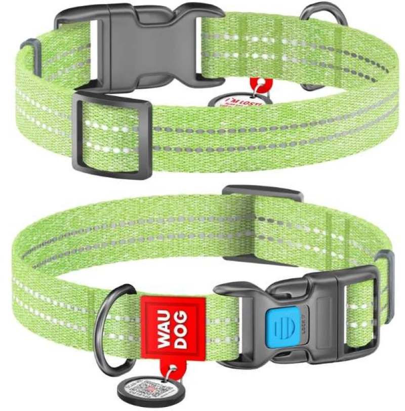 Waudog Κολάρο Σκύλου με Smart ID Reflective Light Green Fastex XL 25mm x 37-58cm