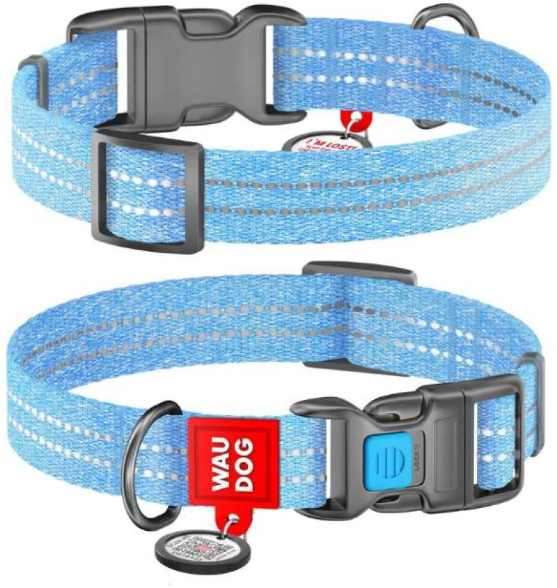 Waudog Κολάρο Σκύλου με Smart ID Reflective Blue Fastex XL 25mm x 37-58cm