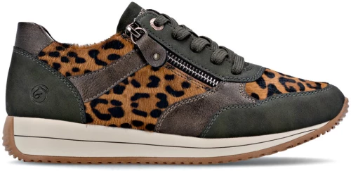 Remonte D0H16-90 Ανατομικό Δερμάτινο Sneaker Χακί Λεοπάρ