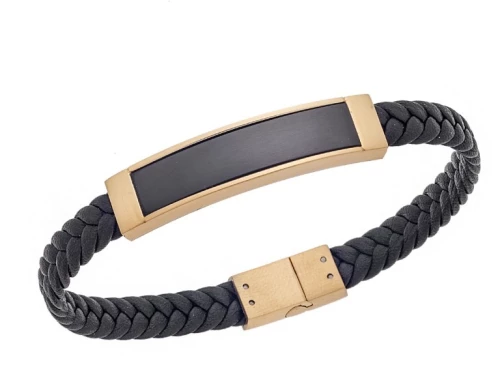 Βραχιόλι Senza Men`s Gold Plated Stainless Steel With Black Leather SSD5755GBK