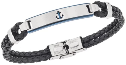 Βραχιόλι Senza Men`s Steel, Black Leather Strap With Anchor SSD5776SBL