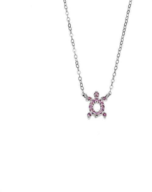 Κολιέ SENZA Χελώνα Rhodium Plated Ασήμι 925 Double Face Pink SSR4456SPK