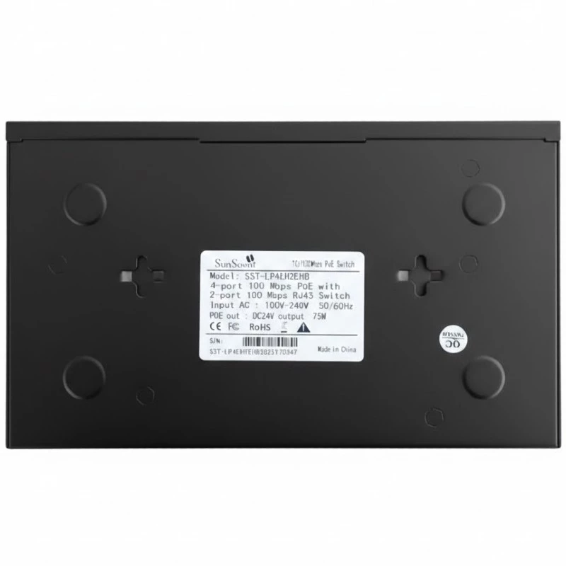 SST-LP4EH2EHB, 6-Port (4+2) 10/100 24v Passive PoE switch, 75W