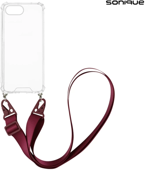 Θήκη Σιλικόνης με Strap Sonique Armor Clear Apple iPhone 16e Μπορντώ