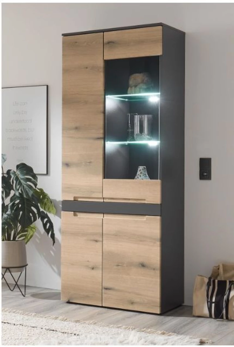 Επιδαπέδια Βιτρίνα TAYLOR Ανθρακί+ Φυσικό Evoke 75x192x38cm (ΜxΥxΒ)