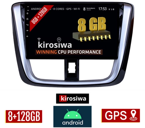 KIROSIWA 8GB + 128GB TOYOTA YARIS (2015 - 2020) Android οθόνη αυτοκίνητου με GPS WI-FI (ηχοσύστημα αφής 10" ιντσών Youtube Playstore MP3 USB Radio Bluetooth Mirrorlink DSP Apple Carplay Android Auto 4x60W)