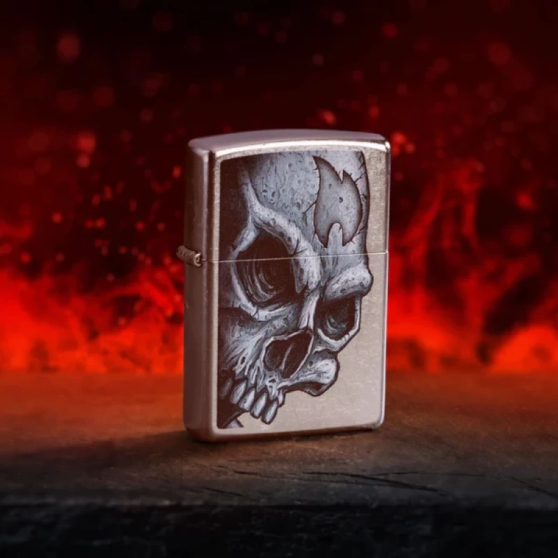 Zippo Αναπτήρας Λαδιού Αντιανεμικός Skull and Flame Design 46587