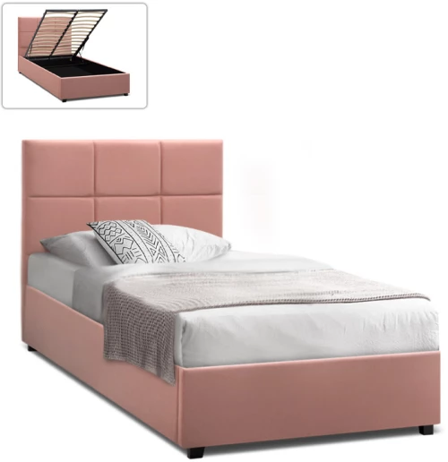 Κρεβάτι Kingston  βελούδινο με αποθηκευτικό χώρο χρώμα melon pink 100x200εκ.