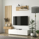 Σύνθεση τηλεόρασης Rosaline  χρώμα λευκό - sepet oak 183x31,3x196,9εκ.