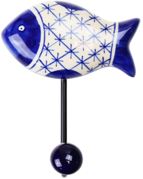 Γάντζος κεραμικός Ψάρι 10x13εκ.- Μπλε Καρέ