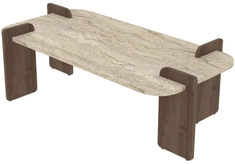 Τραπέζι Σαλονιού Leapiri 116SAM1505 120x60x35cm Travertine Beige-Walnut