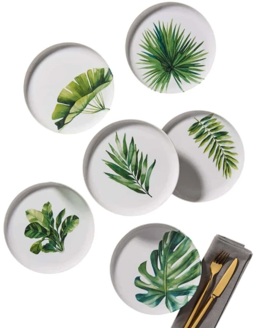 Πιάτο Γλυκού (Σετ 6Τμχ) 387GRP1400 21x21x2cm White-Green Hermia Πορσελάνη