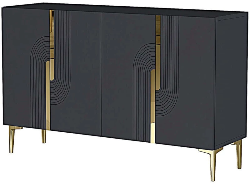 Μπουφές Meyra 555CHM1351 120x32x75cm Anthracite-Gold Μοριοσανίδα, Μελαμίνη