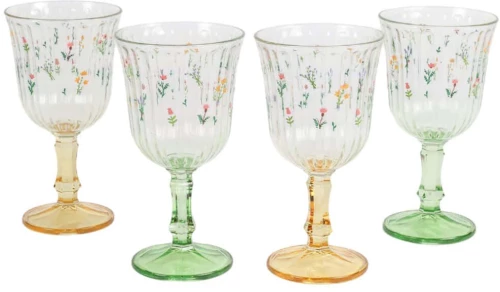 Ποτήρια Κρασιού Botanical (Σετ 4Τμχ) 127RKL1123 8,2x8,2x15,9cm 240ml Multi Hermia Γυαλί