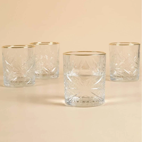 Ποτήρια Νερού Lumiere (Σετ 4Τμχ) 127RKL1150 8,5x8,5x9,9cm 350ml Gold-Clear Hermia Γυαλί