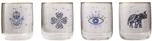 Ποτήρια Νερού Lucky (Σετ 4Τμχ) 127RKL1149 7,2x7,2x8,9cm 280ml Multi-Clear Hermia Γυαλί