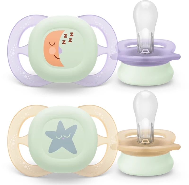 Philips Avent Πιπίλα Ultra Start Nighttime 0-2 μηνών, Αστεράκι-Φεγγαράκι (2 τεμάχια)