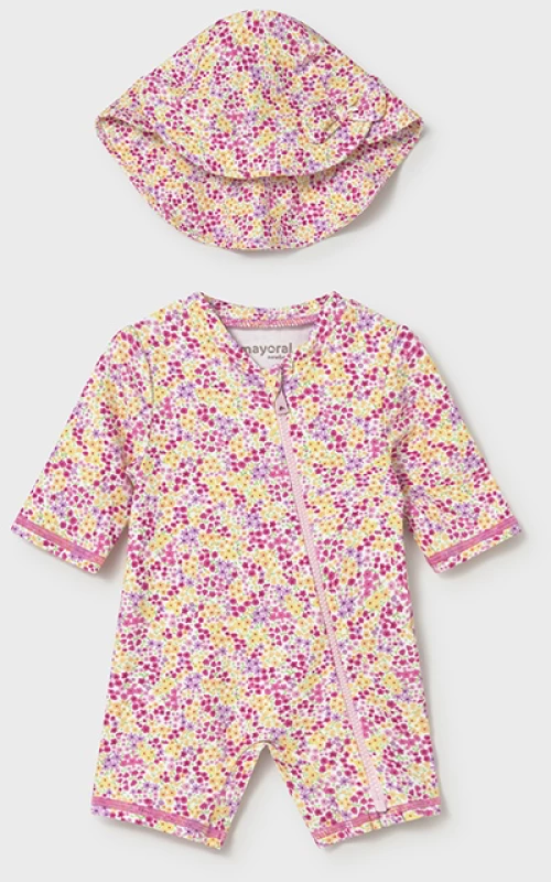 Mayoral Bebe Σετ Μαγιό Με Καπέλο Λουλούδατο , Ροζ