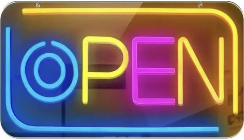 Φωτεινή Διαφημιστική Πινακίδα LED Neon OPEN – Πολύχρωμη USB 40x36cm