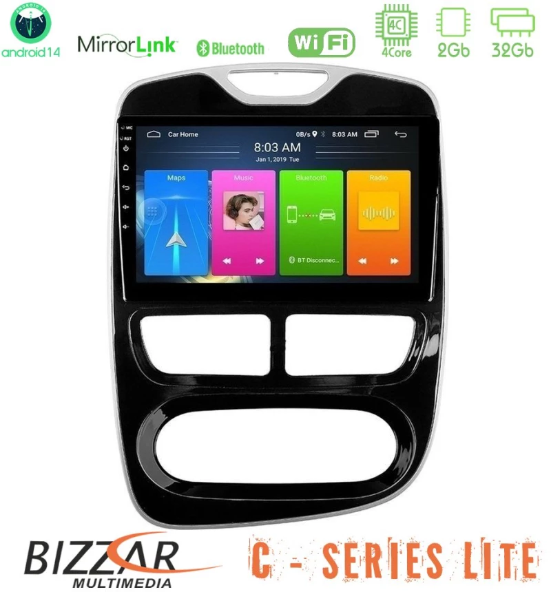 Bizzar c Series Lite 4core Android14 2+32gb  Renault Clio 2012-2016 Navigation Multimedia Tablet 10" u-c-Rn783
